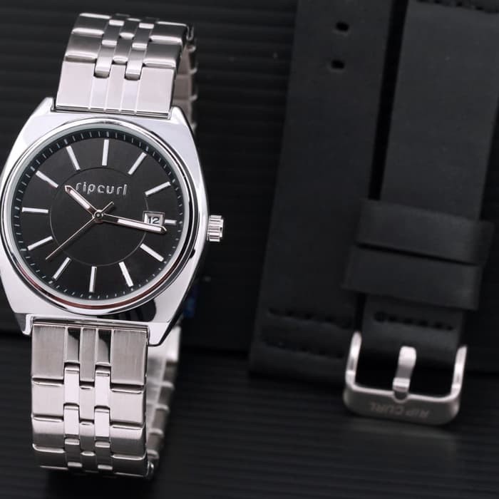 Grosir Jam Tangan Wanita / Cewek Ripcurl Paket Rantai Silver Black Army
