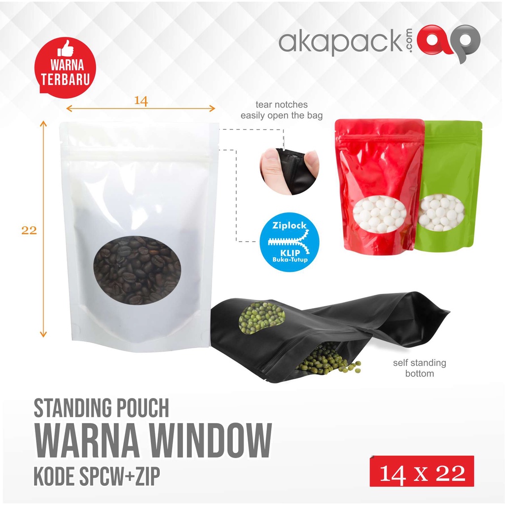 Jual Kemasan Standing Pouch Warna Warni Window Oval - SPCW 14x22