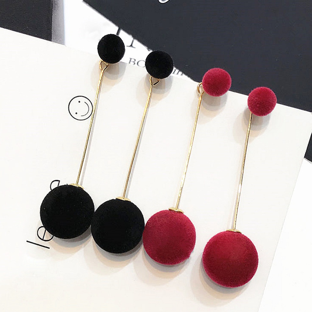 Hu Hu Hu Hu Hu Alat Bantu Pasang Kacamata♡ Anting Tusuk Gantung Panjang Wanita Desain Bola Bulu Gaya Elegan Untuk Hadiah