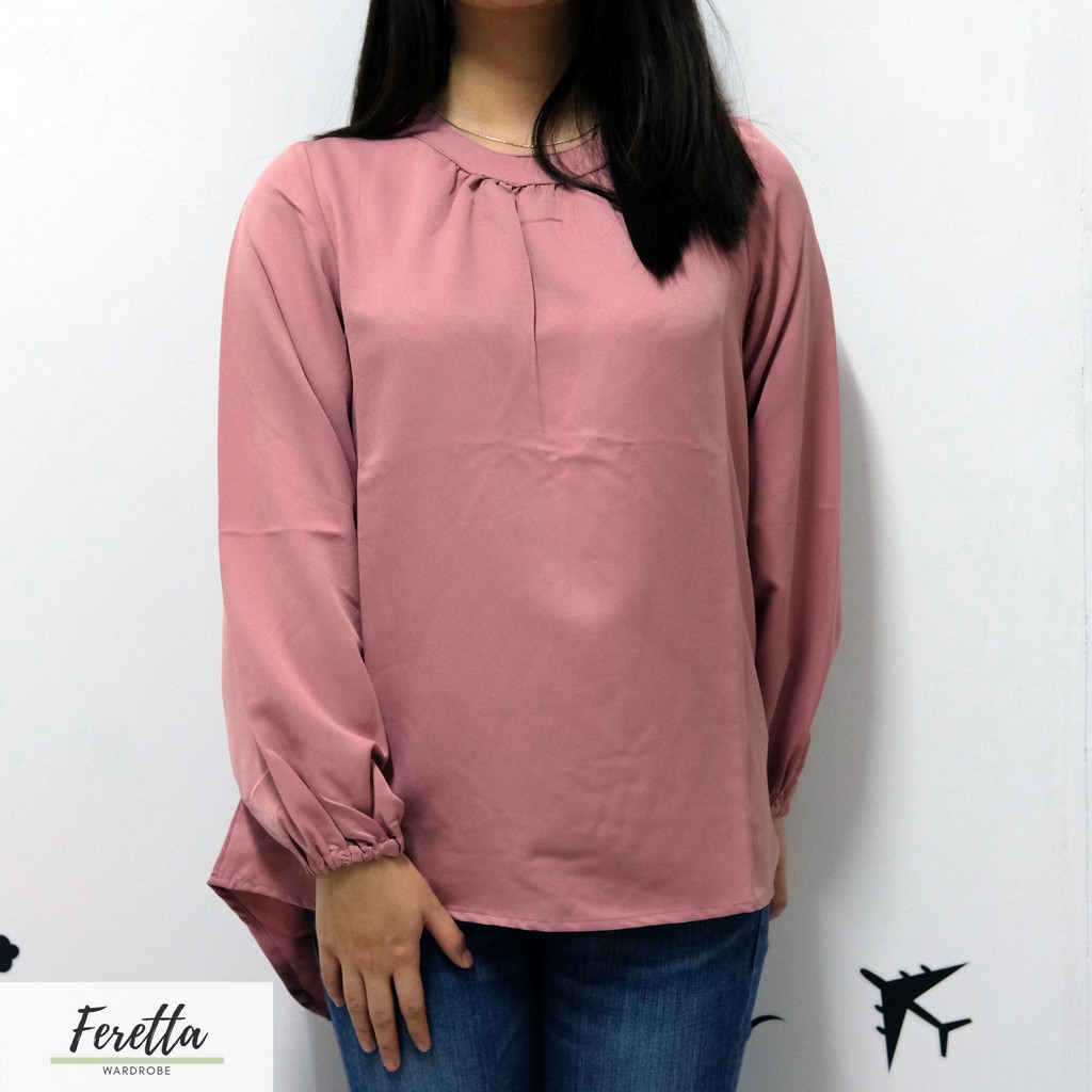 Rosewood Pink Blouse Wanita Warna Pink - Blouse Lengan Karet - Baju Lengan Panjang Wanita Blouse