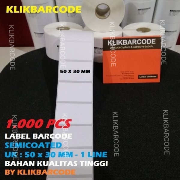 

Stiker Label Barcode Semicoat 50x30 mm / 50 x 30 mm -1 Line - 1000 pcs - Putih FO