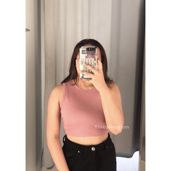 Rib Tanktop Crop Top / baju wanita korea / crop top korea-Rose