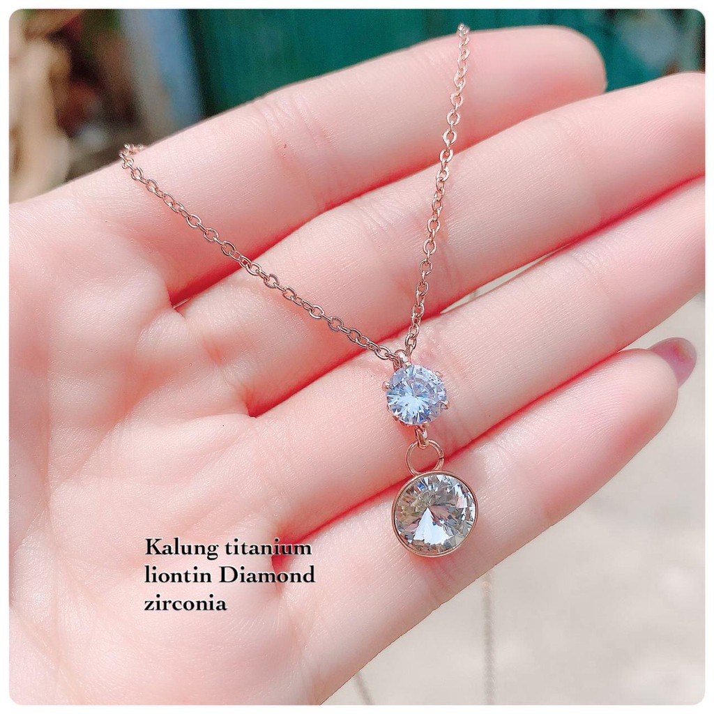 kalung fashion wanita titanium asli anti karat korea style model liontin diamond zirconia