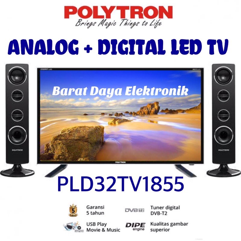 POLYTRON LED TV 32 Inch Polytron DIGITAL PLD-32TV1855 Cinemax Sound Tower - Digital TV