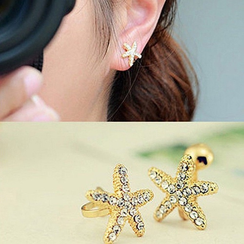 Hu Hu Hu Hu Hu Alat Bantu Pasang Kacamata♡ Anting Tusuk Desain Bintang Lauthati Hias Berlian Imitasi Gaya Elegan Untuk Wanita