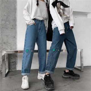  Celana  Panjang  Model Longgar High Waist Lurus Warna Biru  