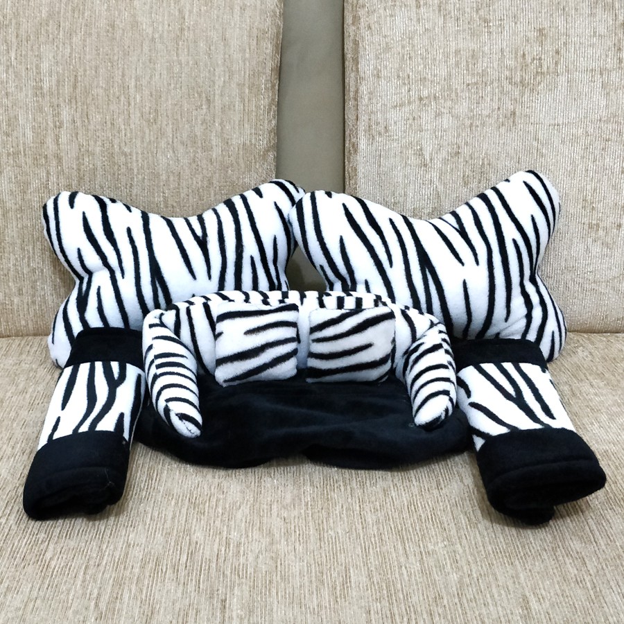 Bantal Mobil 3in1 Motif Loreng Zebra / Bantal Tulang Loreng Zebra / Aksesoris mobil Motif Zebra