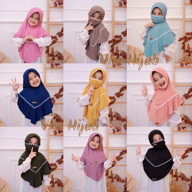 Jilbab Anak AQILA BUNGA (set masker)