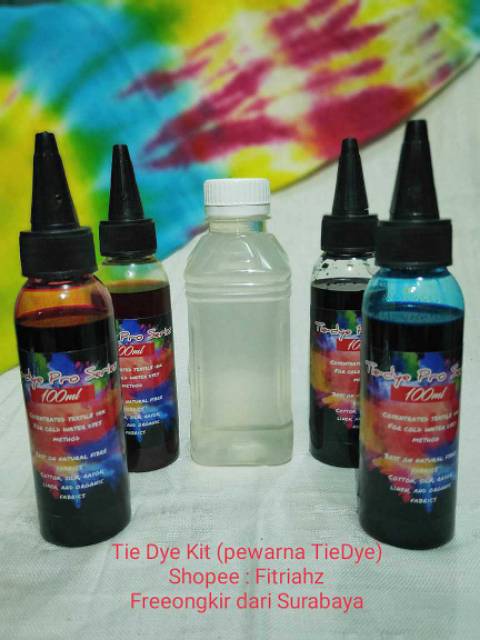 Paket Tie Dye Kit Set 4 warna Kaos/Kain Rayon/Syall Katun 100% selendang/santung.