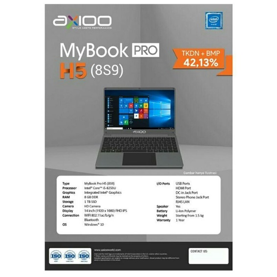 AXIOO MyBook Pro H5 8S9 (8GB SSD 1TB) Notebook Laptop axioo Netbook leptop axio