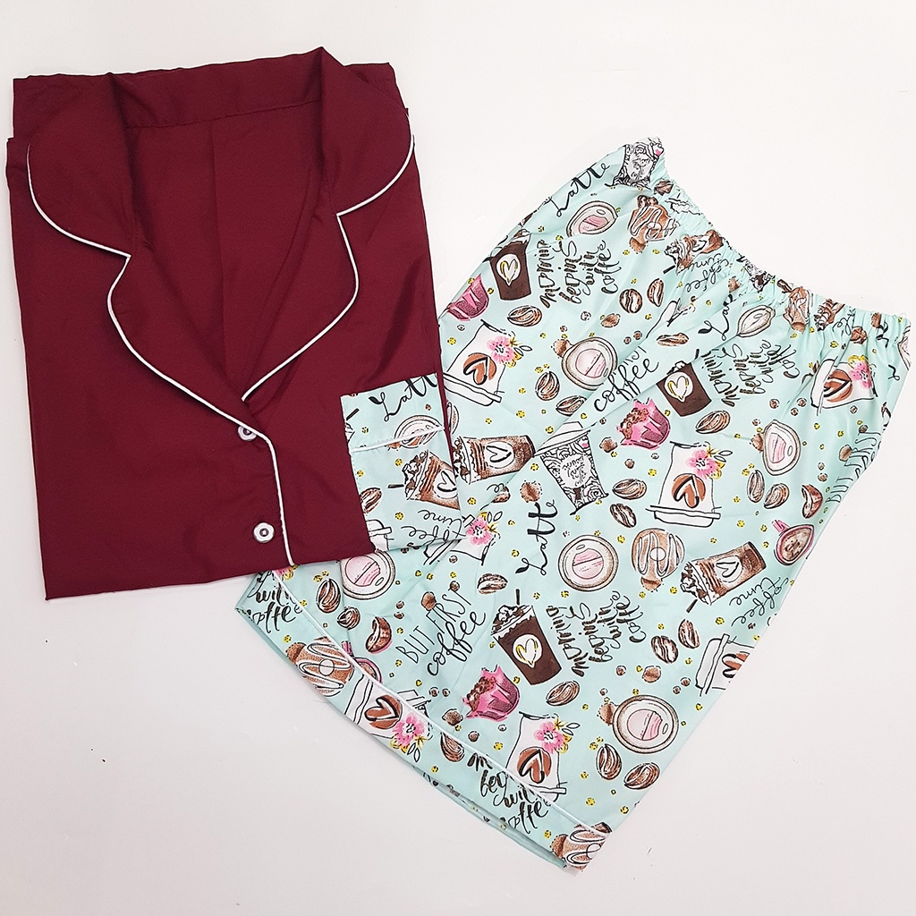 Setelan Piyama Dewasa Celana Pendek Lengan Pendek Hotpant All Size-HPL JCO TOSCA COMBI