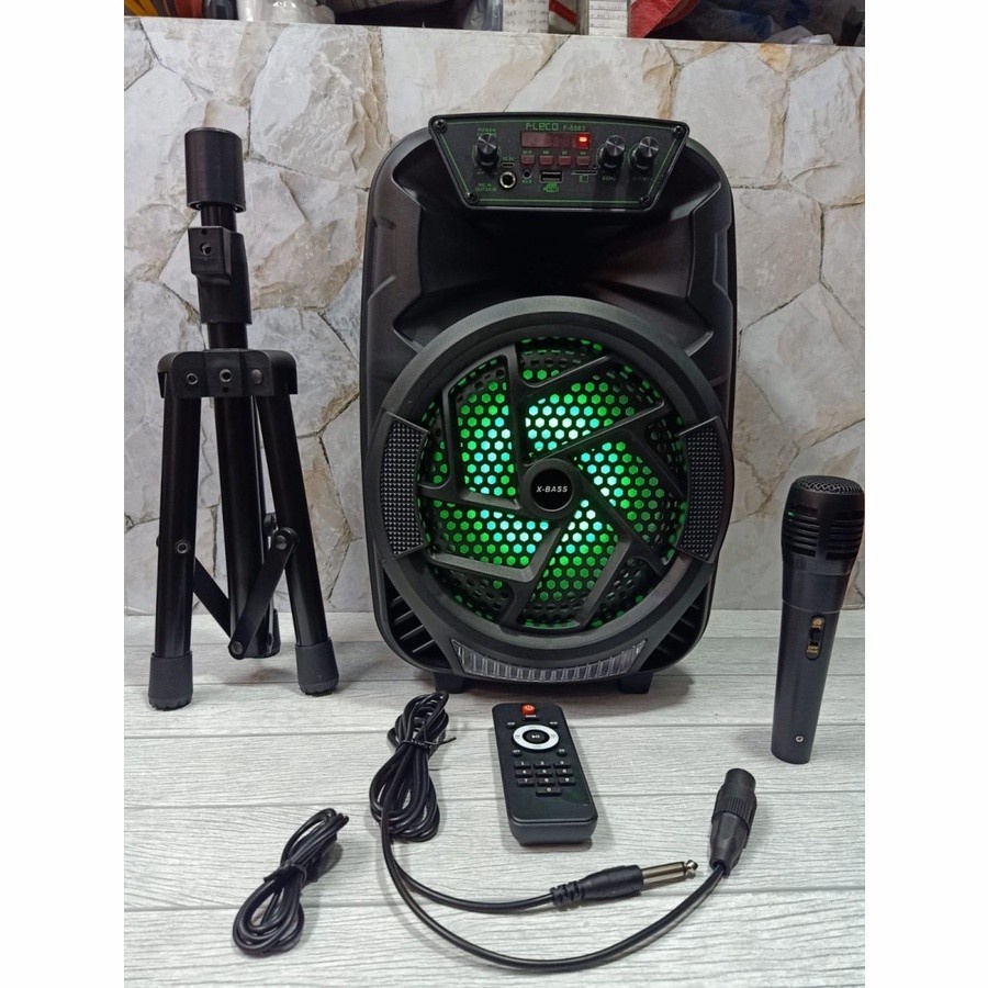 COD SPEAKER BLUETOOTH KARAOKE 8'5 FLECO F-8863 LED BONUS MIC + STAN SPEAKER X-BASS//SPEAKER SALON AKTIF X-BASS//SPEAKER KARAOKE