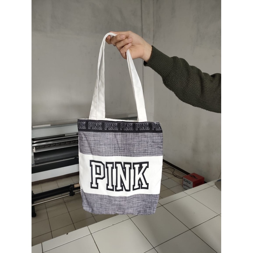 SANSURBAGS Tote Bag Wanita Kanvas Murah Logo Pink - Fashion Korea Bisa Bayar Ditempat (COD)