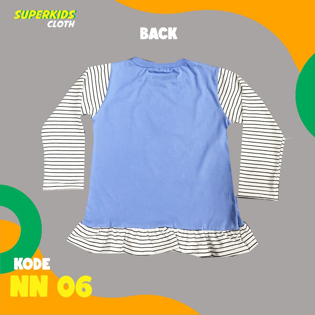 BAJU ANAK PEREMPUAN / KAOS ANAK PEREMPUAN / PAKAIAN ANAK CEWEK KAOS ANAK CEWEK LENGAN PANJANG STRIPE STOP COVID (NEW NORMAL EDITION) SUPERKIDS CLOTH 1 - 11 TAHUN