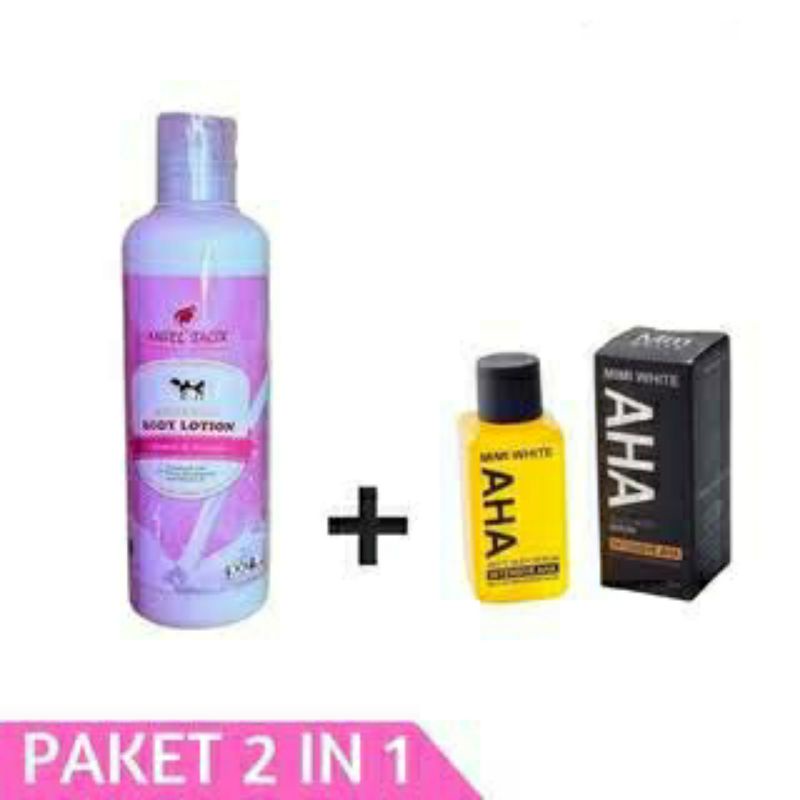 PAKET PEMUTIH BADAN BODY LOTION ANGEL TACIK + MIMI WHITE AHA BODY SERUM ORIGINAL BPOM