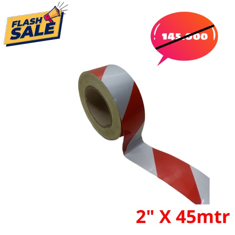 Stiker Police line reflective tape 2&quot; x 45 mtr merah putih / scothlite police line TERMURAH