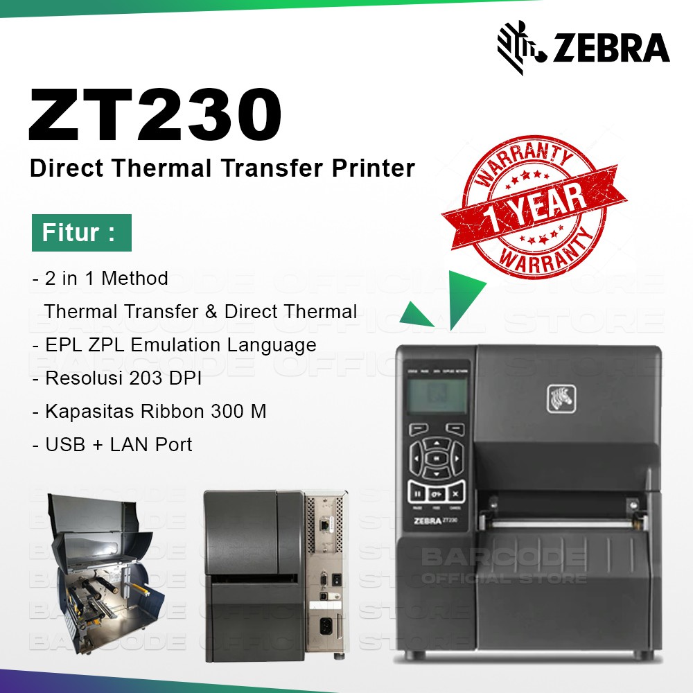 Barcode Printer Zebra ZT230 Industrial Class Sekelas ZT410 PM42 ML240 ME240