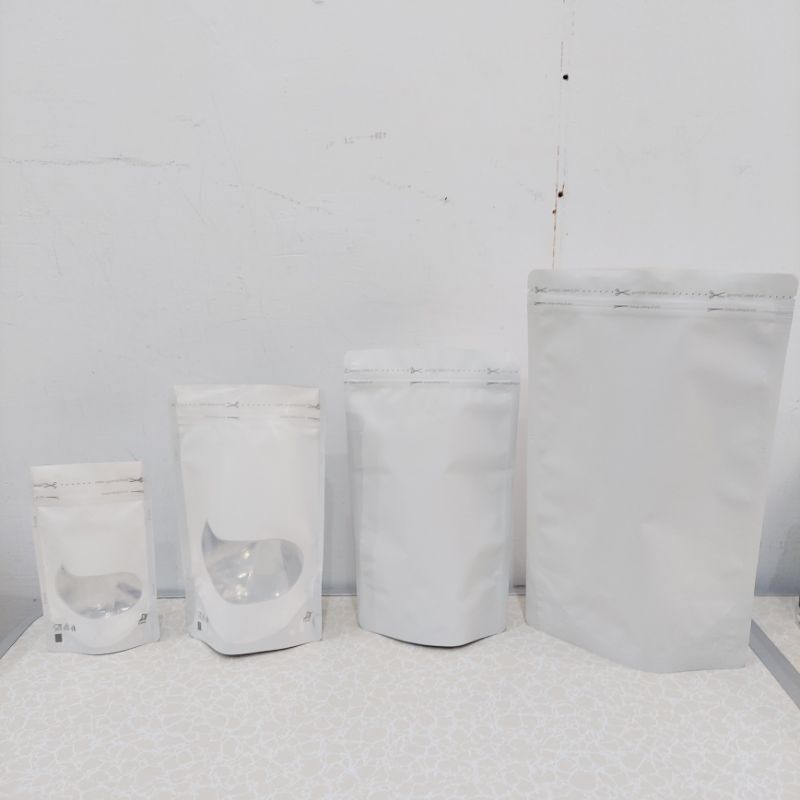 KEMASAN STANDING POUCH 1 PACK ISI 100 - STANDING POUCH WINDOW - STANDING PUTIH -STANDING UKURAN 9X15