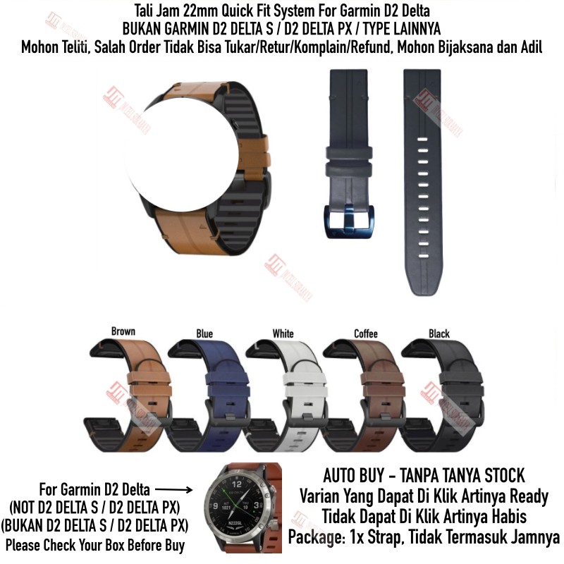 Tali Jam Quick Fit 22mm Watch Strap Garmin D2 Delta - Hybrid Leather Rubber