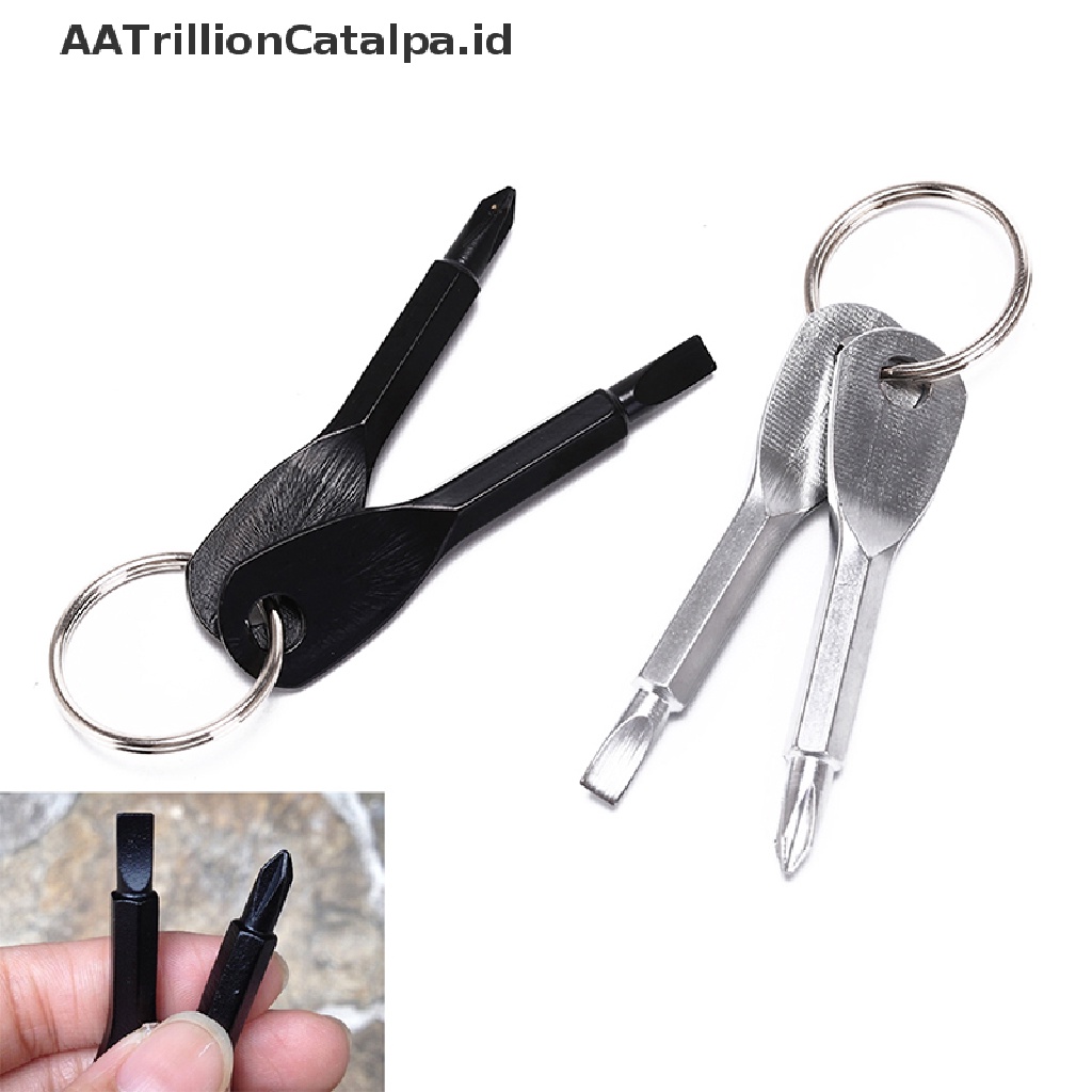 Aatrillioncatalpa 2Pcs / Set Obeng Saku Multifungsi Dengan Gantungan Kunci Untuk Outdoor