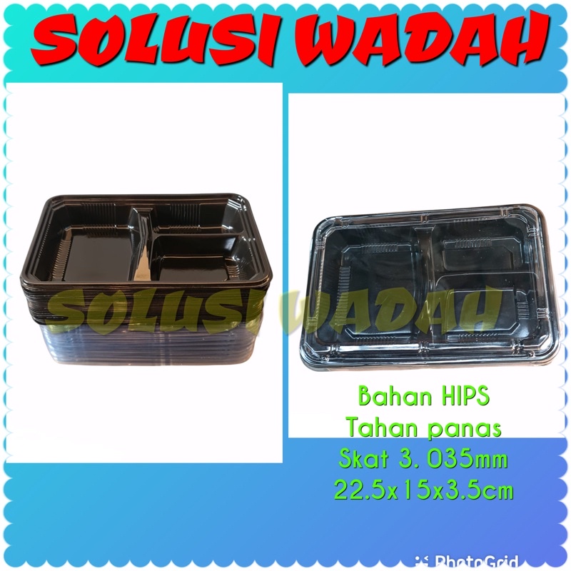 [50 SET] Mika Bento Sekat 3 HIPS - PET / Tray Bento 3 Sekat PET - HIPS / Box Bento