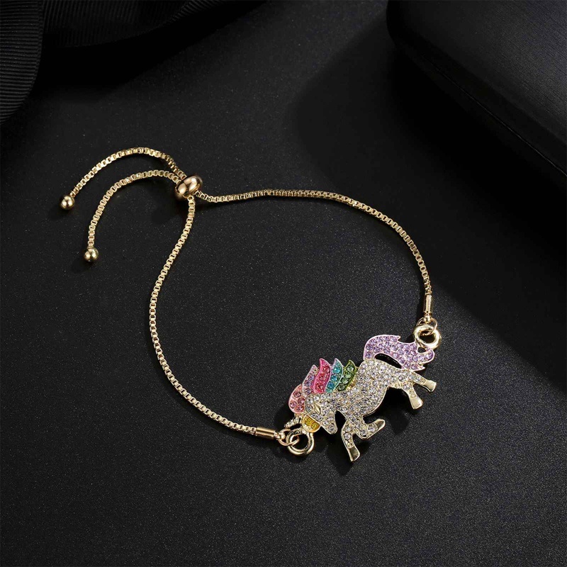 Gelang Tangan Rantai Adjustable Motif Kuda Poni / Unicorn Aksen Berlian Untuk Perhiasan Wanita