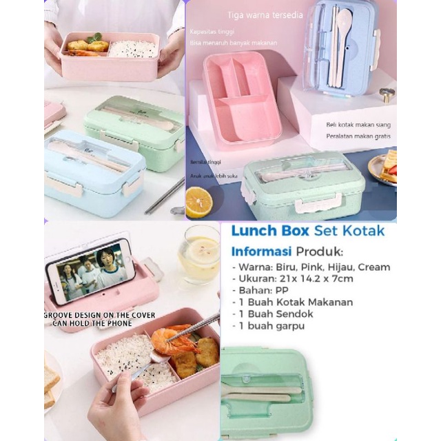 Lunch box set kotak bekal / tempat makan jerami gandum / tempat makan simple