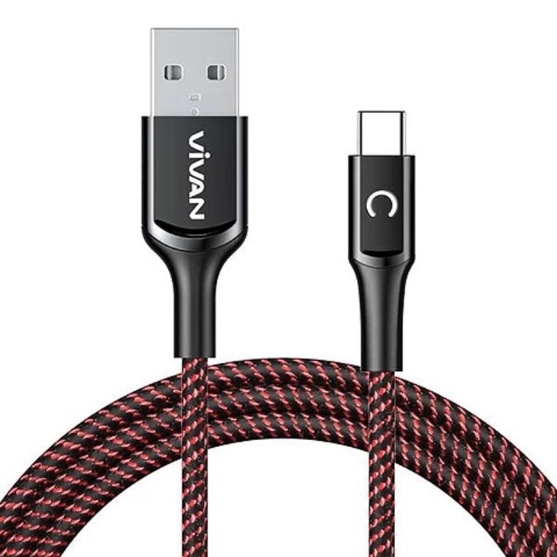 (VIVAN V-ZC) Kabel Data Usb Type C 3A Max LED Fast Charge Smart Power Cable Vivan Type C