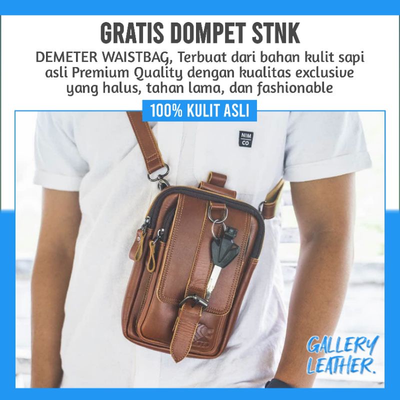 Tas Bahu Pria Kulit Sapi Asli Tas Cowok Selempang Handphonebag HP Waistbag Simpel Terbaru Slempang S