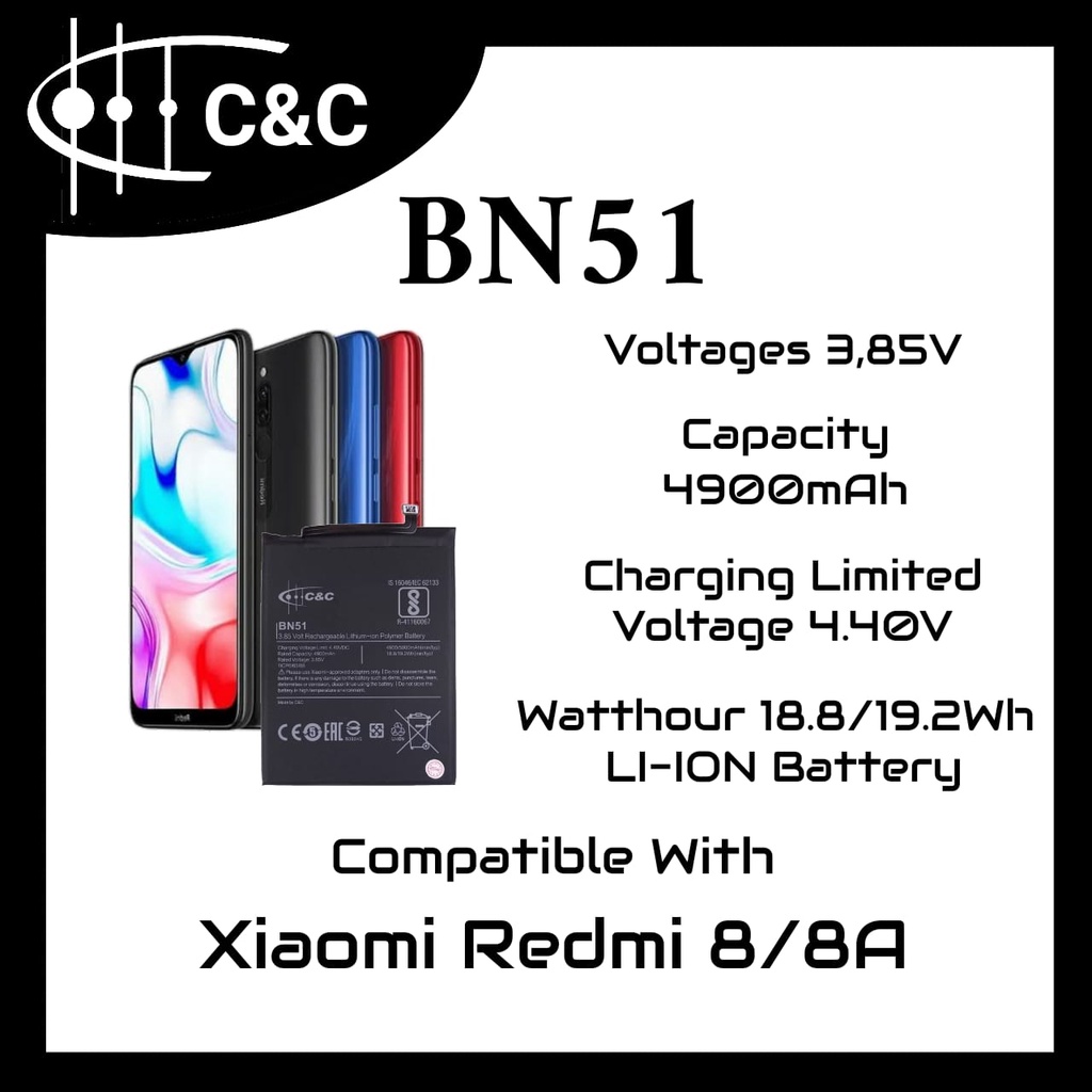 BATERAI BATRE REDMI 8   BN51   BATTERY MERK C&amp;C