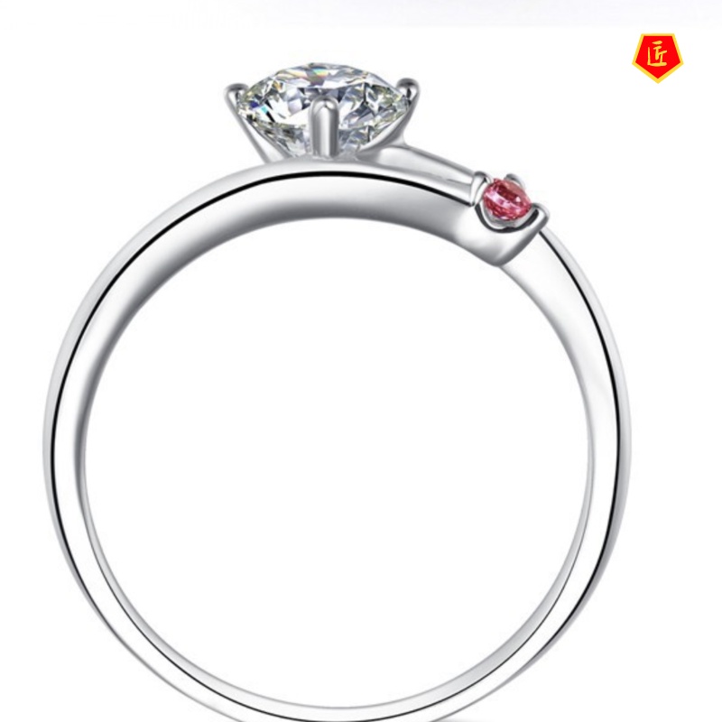 [Ready Stock]Fashion Temperament Inlaid Pink Diamond Silver Ring