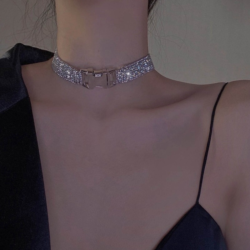 Kalung Choker Berlian Imitasi Warna Silver Untuk Wanita