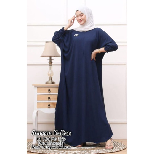 Kaftan Jumbo Oversize Kaftan Crinkle Airflow Wanita Jumbo XXXXL Lengan 7/8 Busui Resleting Polos Sof