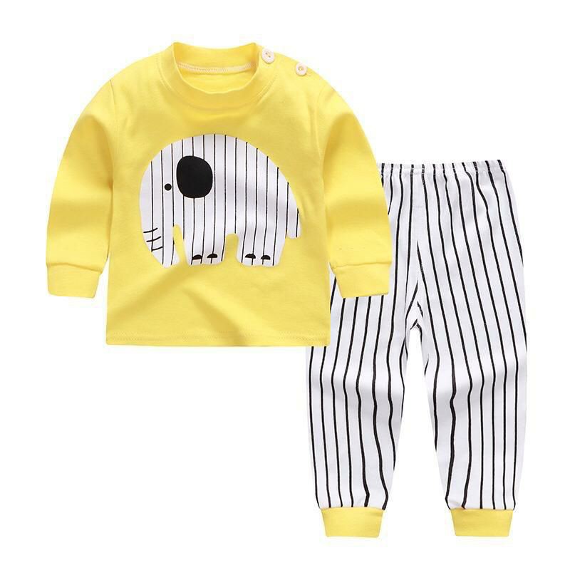 [1 KG MUAT 8 PCS] Setelan Baju Anak Piyama Import Lengan Panjang Motif Gajah Kuning 80