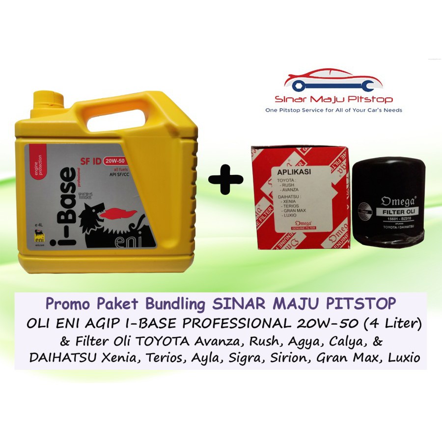 Paket Bundling Oli Mobil AGIP ENI I-BASE 20W-50 ORIGINAL 4 Liter & Filter Oli TOYOTA AGYA & CALYA