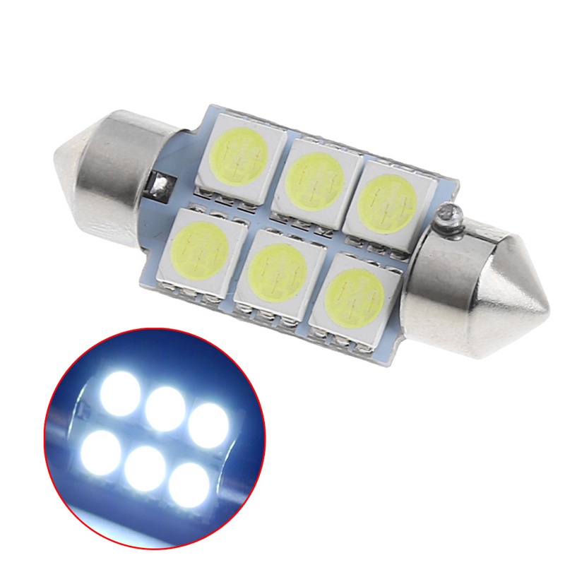 Cre Lampu LED 6smd 5050 36MM DC12V Warna Putih Untuk Interior Mobil