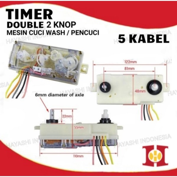 Timer Mesin Cuci Wash Pencuci Double Ganda 2 Knop 3 4 5 6 Kabel Pin