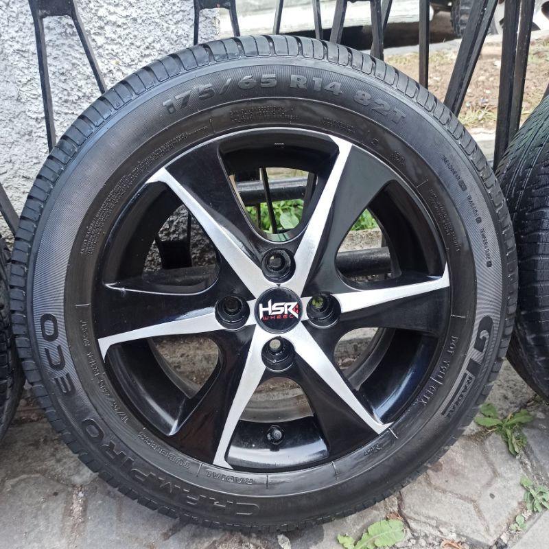 4 velg R14 pcd 100+Ban 175/65 picanto brio vios etios datsun march agya ayla jazz yaris lova kalos aveo karimun picanto