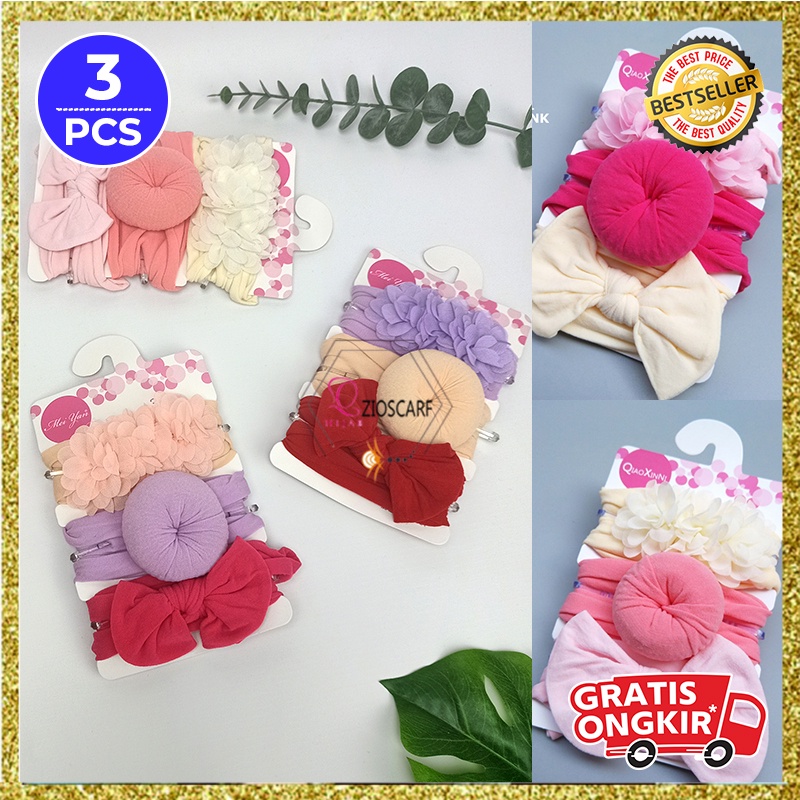 BANDANA BAYI ANAK PEREMPUAN 3in1 HEADBAND BABY BANDO MOTIF DONAT korea FASHION IMPORT AK39