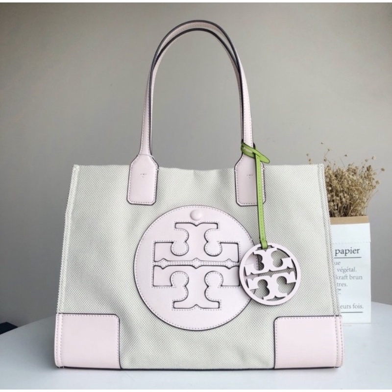 Tory Burch Ella Canvas Tote Natural Shell Pink