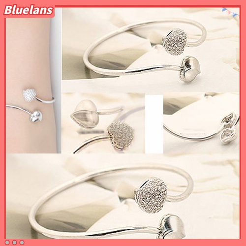 Bluelans Gelang Bangle Open Adjustable Desain Hati Hias Berlian Imitasi Untuk Wanita