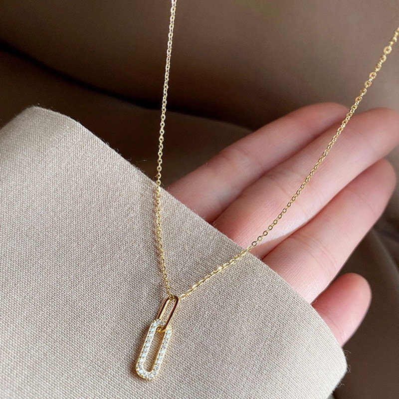 Fancyqube Kalung Sterling Silver 925 Lapis Emas 14k Dengan Liontin Zircon Untuk Wanita