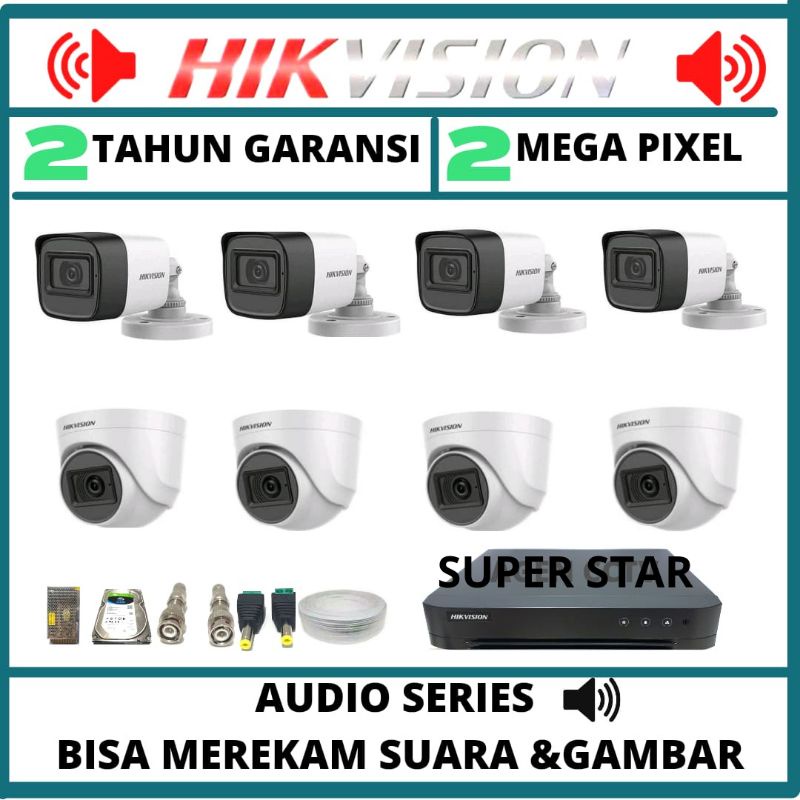 PAKET CCTV HIKVISION 8 CHANNEL 8 KAMERA 2MP AUDIO SERIES ORIGINAL