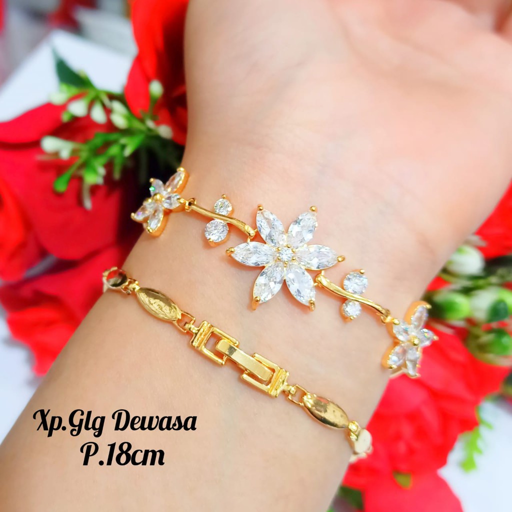 Gelang TITANIUM dewasa permata zircon,varian motif termanis&amp;simple Gold elok,tidak karat COD