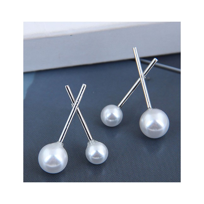LRC Anting Fashion Golden Cross Size Pearl Alloy Stud Earrings A61830
