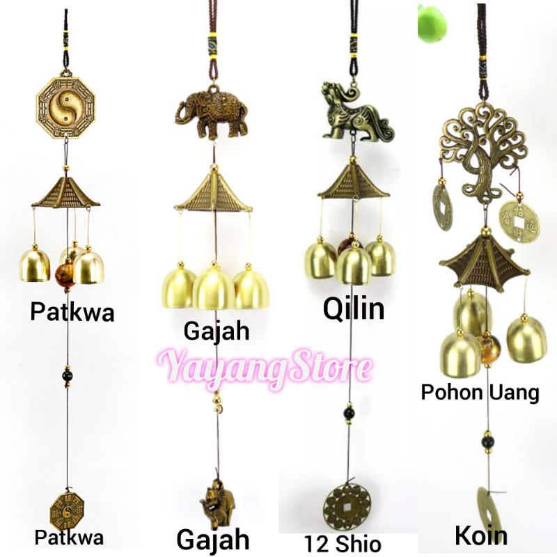 Fungling Wind chime Lonceng Angin Genta Angin Merak Naga Pixiu Ikan Kapal Tembaga Impor