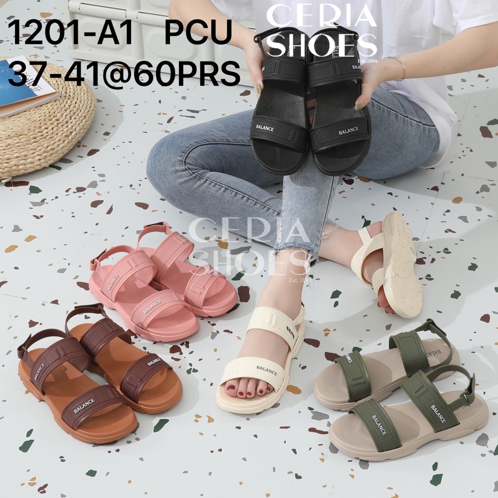 BALANCE Sandal Gunung Wanita Rubber Import Tebal Tinggi Bahan Karet Empuk Elastis Non-Slip Motif Gesper BLC A1