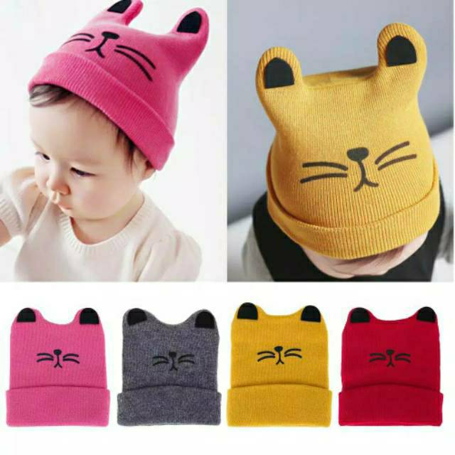 TOPI KUPLUK. ANAK BAHAN RAJUT LEMBUT KUALITAS PREMUM MOTIF KUCING