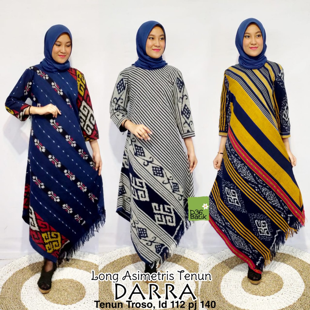 [PREMIUM] Long Asimetris Tenun Darra Batik Tunik Tenun Troso Maxi Handmade Modern Kerja Songket