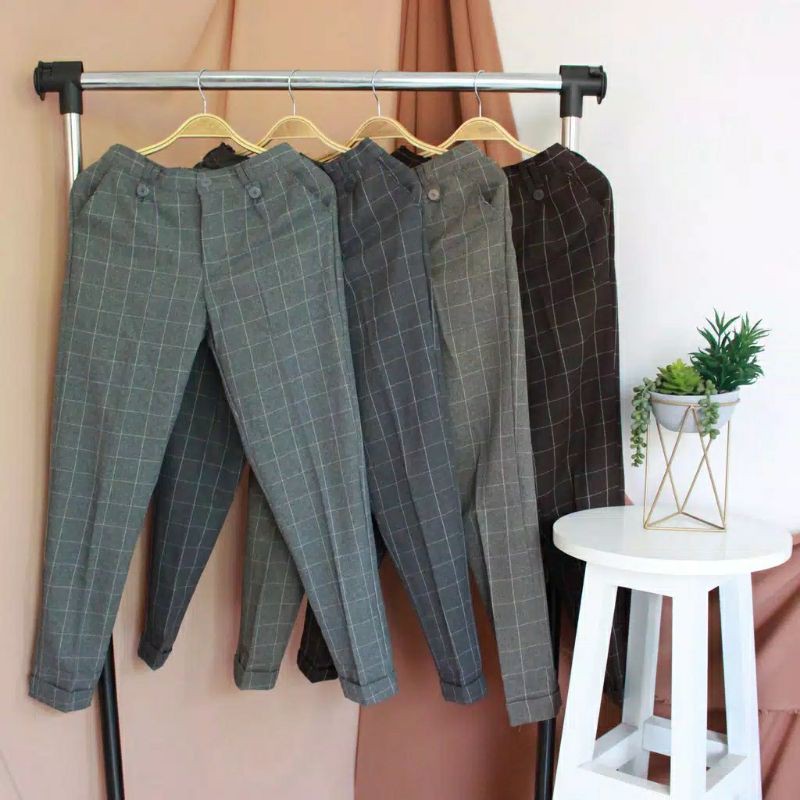 ZARA PANTS FLANEL//Celana Baggy Motif Kotak/Celana formal-Kantor Wanita